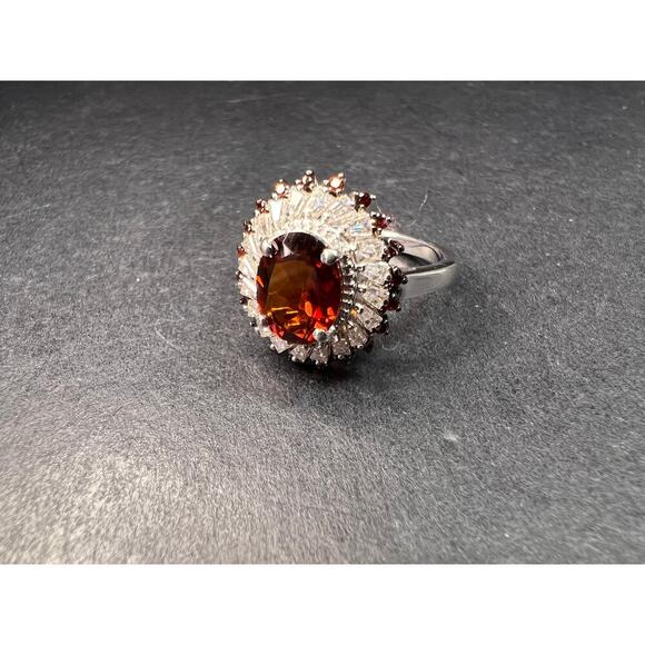 NEW Cherry citrine and Moissanite ring in platinum over sterling silver size 8 - Picture 4 of 14